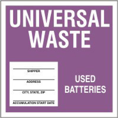 Drum & Container Labels: Universal Waste - Used Batteries 6" x 6" Adhesive Coated Paper 100/Pack - MHZW509PSC