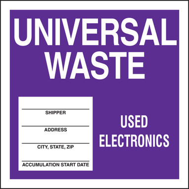 Drum & Container Labels: Universal Waste - Used Electronics 6" x 6" Adhesive Coated Paper 250/Roll - MHZW513PSL