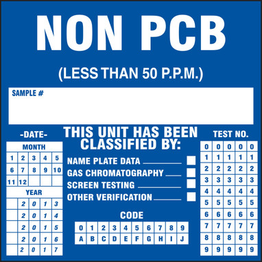 PCB Label: Non PCB (Less Than 50 P.P.M.) 6" x 6" Adhesive-Poly Sheet 25/Pack - MHZW572