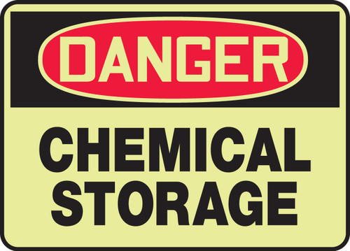 OSHA Danger Safety Sign: Chemical Storage 10" x 14" Lumi-Glow Plastic 1/Each - MLCH106GP