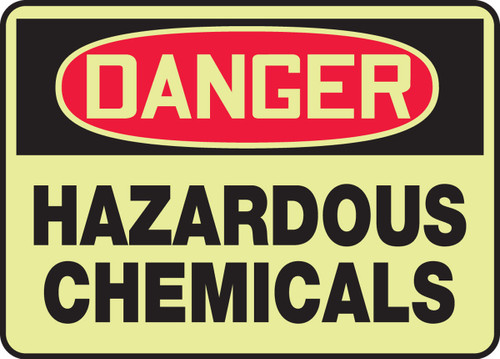 OSHA Danger Safety Signs: Hazardous Chemicals 10" x 14" Lumi-Glow Flex 1/Each - MLCH109GF