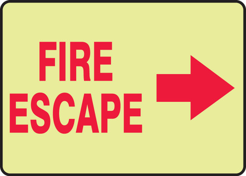 Glow-In-The-Dark Safety Sign: Fire Escape (Right Arrow) 10" x 14" Lumi-Glow Plastic 1/Each - MLEX503GP