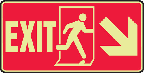 Glow-In-The-Dark Safety Sign: Exit (With Graphic And Down Right Arrow) 7" x 14" Lumi-Glow Flex 1/Each - MLEX511GF