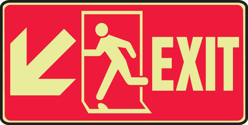 Glow-In-The-Dark Safety Sign: Exit (With Graphic And Down Left Arrow) 7" x 14" Lumi-Glow Flex 1/Each - MLEX512GF