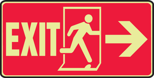 Glow-In-The-Dark Safety Sign: Exit (With Graphic And Right Arrow) 7" x 14" Lumi-Glow Plastic - MLEX514GP