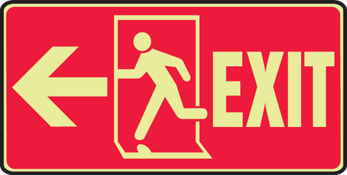 Glow-In-The-Dark Safety Sign: Exit (With Graphic And Left Arrow) 7" x 14" Lumi-Glow Flex - MLEX515GF