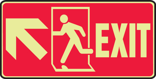 Glow-In-The-Dark Safety Sign: Exit (With Graphic And Up Left Arrow) 7" x 14" Lumi-Glow Plastic 1/Each - MLEX518GP