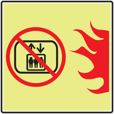 NFPA 170 Glow-In-The-Dark Safety Sign: (Do Not Use Elevator In Case Of Fire) 8" x 8" Lumi-Glow Plastic 1/Each - MLEX532GP