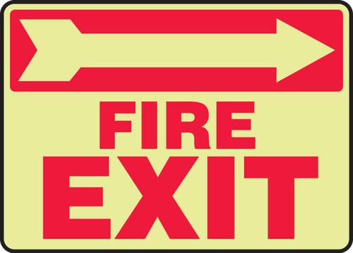 Safety Sign: Fire Exit (Right Arrow) 10" x 14" Lumi-Glow Plastic 1/Each - MLEX561GP