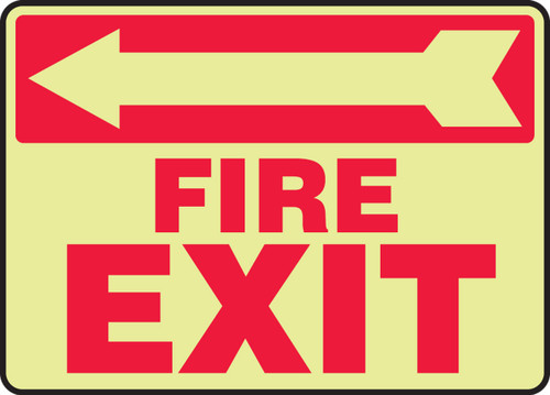 Glow-In-The-Dark Safety Sign: Fire Exit (Left Arrow) 10" x 14" Lumi-Glow Flex 1/Each - MLEX562GF