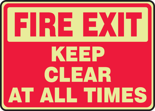 Glow-In-The-Dark Safety Sign: Fire Exit - Keep Clear At All Times 10" x 14" Lumi-Glow Flex 1/Each - MLEX563GF