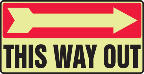 Glow-In-The-Dark Safety Sign: This Way Out (Right Arrow) 7" x 14" Lumi-Glow Flex 1/Each - MLEX567GF