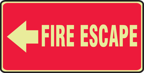 Glow-In-The-Dark Safety Sign: Fire Escape (Red Background - Left Arrow) 7" x 14" Lumi-Glow Flex 1/Each - MLEX585GF