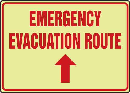 Glow-In-The-Dark Safety Sign: Emergency Evacuation Route (Up Arrow) 10" x 14" Lumi-Glow Flex 1/Each - MLFE506GF