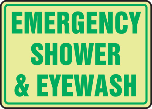 Glow-In-The-Dark Safety Sign: Emergency Shower & Eyewash 10" x 14" Lumi-Glow Flex - MLFS557GF