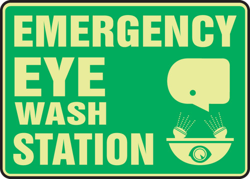 Lumi-Glow Safety Sign: Emergency Eye Wash Station 10" x 14" Lumi-Glow Plastic - MLFS560GP