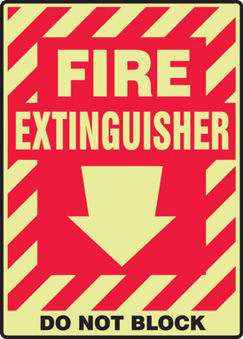 Glow-In-The-Dark Safety Sign: Fire Extinguisher (Down Arrow) Do Not Block 14" x 10" Lumi-Glow Flex 1/Each - MLFX521GF