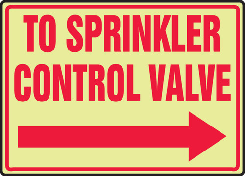 Glow-In-The-Dark Safety Sign: To Sprinkler Control Valve (Right Arrow) 10" x 14" Lumi-Glow Flex 1/Each - MLFX525GF