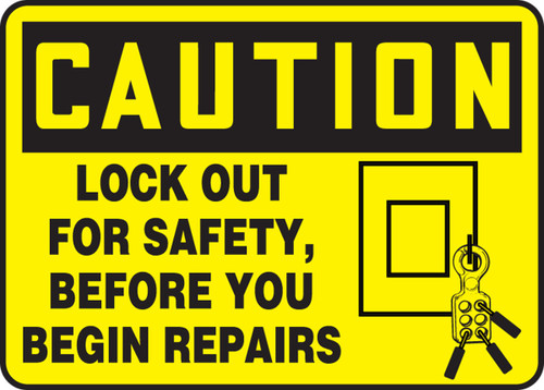 OSHA Caution Safety Sign: Lock Out For Safety, Before You Begin Repairs 10" x 14" Accu-Shield 1/Each - MLKT602XP