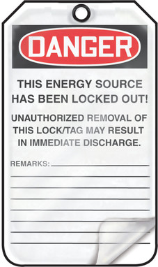 OSHA Danger Self-Laminating Tag: Equipment Lock Out Self-Laminating PF-Cardstock 5/Pack - MLT603LCM