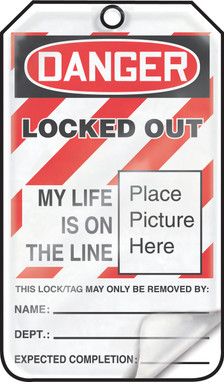 OSHA Danger Self-Laminating Safety Tag: Locked Out Self-Laminating PF-Cardstock - MLT609LCP