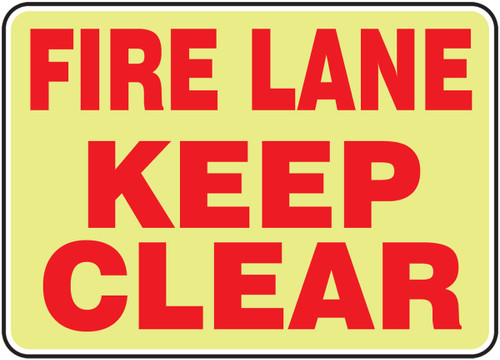 Glow-In-The-Dark Safety Sign: Fire Lane - Keep Clear 10" x 14" Lumi-Glow Plastic 1/Each - MLVH506GP