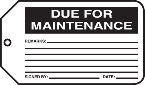 Safety Tag: Due For Maintenance PF-Cardstock 5/Pack - MMT317CTM