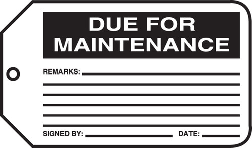 Safety Tag: Due For Maintenance PF-Cardstock 25/Pack - MMT317CTP