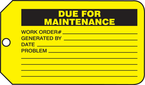 Safety Tag: Due For Maintenance PF-Cardstock 25/Pack - MMT337CTP