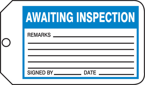 Safety Tag: Awaiting Inspection PF-Cardstock 25/Pack - MMT338CTP