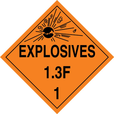 DOT Placard: Hazard Class 1 - Explosives & Blasting Agents (1.3F) 10 3/4" x 10 3/4" Magnetic Vinyl 1/Each - MPL121MG1