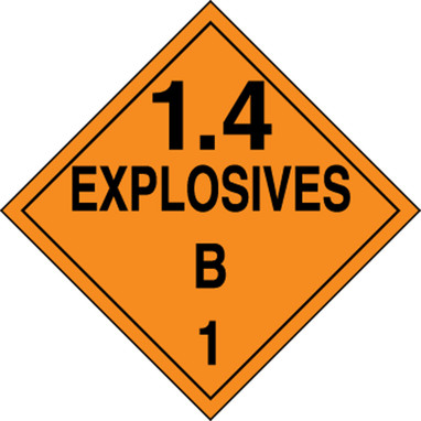 DOT Placard: Hazard Class 1 - Explosives & Blasting Agents (1.4B) 10 3/4" x 10 3/4" Removable Vinyl 100/Pack - MPL127RM100