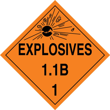 DOT Placard: Hazard Class 1 - Explosives & Blasting Agents (1.1B) 10 3/4" x 10 3/4" Plastic 1/Each - MPL12VP1