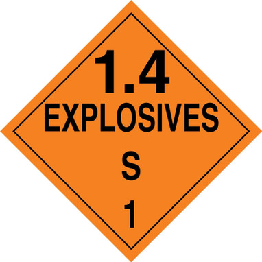 DOT Placard: Hazard Class 1 - Explosives & Blasting Agents (1.4S) 10 3/4" x 10 3/4" Reflective Vinyl 50/Pack - MPL133FV50
