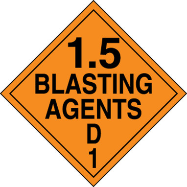DOT Placard: Hazard Class 1 - Explosives & Blasting Agents (1.5D) 10 3/4" x 10 3/4" Reflective Vinyl 10/Pack - MPL134FV10