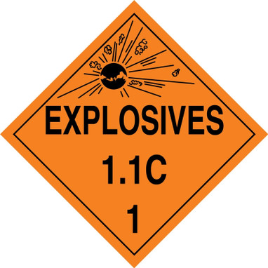 DOT Placard: Hazard Class 1 - Explosives & Blasting Agents (1.1C) 10 3/4" x 10 3/4" Plastic 1/Each - MPL13VP1