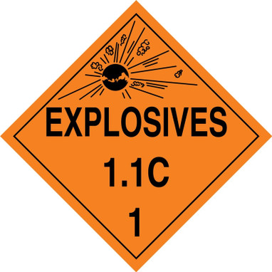 DOT Placard: Hazard Class 1 - Explosives & Blasting Agents (1.1C) 10 3/4" x 10 3/4" Plastic 100/Pack - MPL13VP100