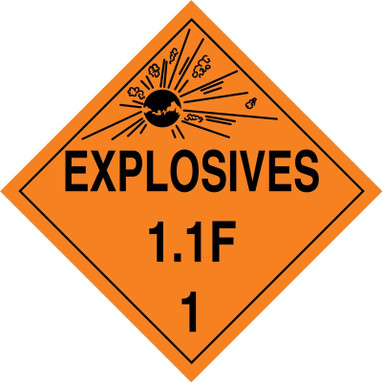 DOT Placard: Hazard Class 1 - Explosives & Blasting Agents (1.1F) 10 3/4" x 10 3/4" Plastic 100/Pack - MPL16VP100