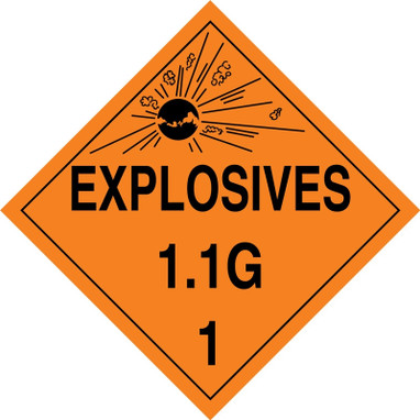 DOT Placard: Hazard Class 1 - Explosives & Blasting Agents (1.1G) 10 3/4" x 10 3/4" Reflective Vinyl 10/Pack - MPL17FV10