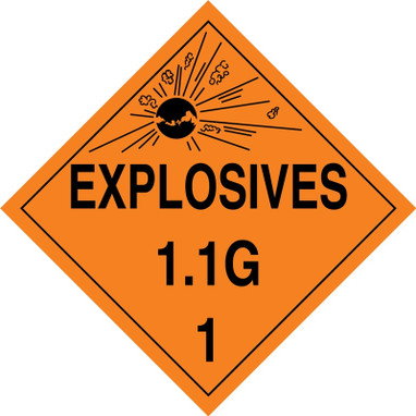 DOT Placard: Hazard Class 1 - Explosives & Blasting Agents (1.1G) 10 3/4" x 10 3/4" Plastic 25/Pack - MPL17VP25