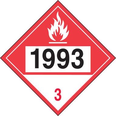 4-Digit DOT Placards: Hazard Class 3 - 1993 (Combustible Liquid) 10 3/4" x 10 3/4" Removable Vinyl 100/Pack - MPL738RM100