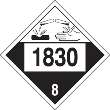 4-Digit DOT Placards: Hazard Class 8 - 1830 (Sulfuric Acid) 10 3/4" x 10 3/4" Removable Vinyl 25/Pack - MPL781RM25