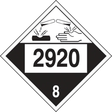 4-Digit DOT Placard: Hazard Class 8 - 2920 (Dichlorobutene) 10 3/4" x 10 3/4" Removable Vinyl 1/Each - MPL783RM1