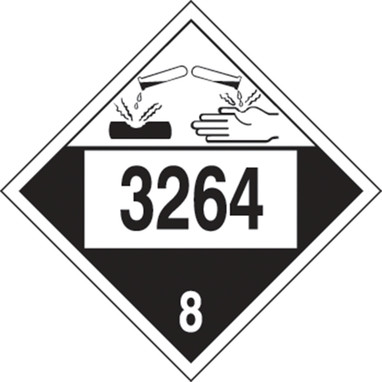 4-Digit DOT Placards: Hazard Class 8 - 3264 (Corrosive Liquid, Acidic, Inorganic) 10 3/4" x 10 3/4" Reflective Vinyl 25/Pack - MPL785FV25