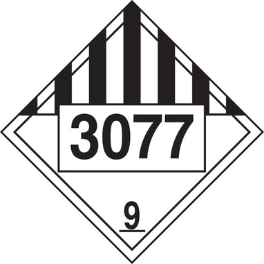 4-Digit DOT Placards: Hazard Class 9 - 3077 (Environmental Hazard-Solid) 10 3/4" x 10 3/4" Removable Vinyl 50/Pack - MPL793RM50