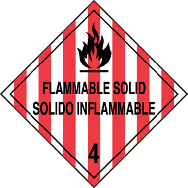 Bilingual DOT Placard: Hazard Class 4 - Flammable Solid 10 3/4" x 10 3/4" Reflective Vinyl 25/Pack - MPLSP6FV25