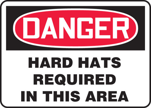 OSHA Danger Safety Sign: Hard Hats Required In This Area 10" x 14" Adhesive Vinyl 1/Each - MPPA029VS