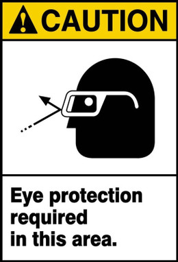 ANSI Caution Safety Sign: Eye Protection Required In This Area. 14" x 10" Adhesive Vinyl 1/Each - MPPA624VS