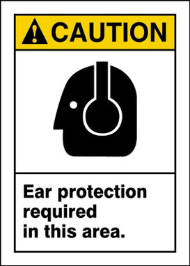 ANSI Caution Safety Sign: Ear Protection Required In This Area. 14" x 10" Adhesive Vinyl 1/Each - MPPA633VS