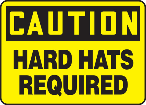 OSHA Caution Safety Sign: Hard Hats Required 10" x 14" Adhesive Dura-Vinyl 1/Each - MPPA640XV